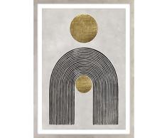 SIGNATURE HOME COLLECTION Cuadro con marco mural geométrico estilo Zen abstracto â 2 bolas de color dorado â Impresión artÃstica revestida â sin cristal