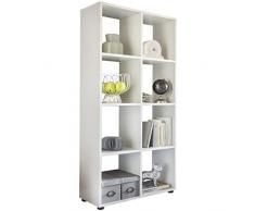 Wohnling Diseño Estante Zara con 8 Compartimentos Color Blanco 70 x 142 x 29 cm | Estantería Madera, pie | Carpeta Estantería Separador Modern | Estantería de almacenaje Abierto