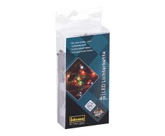 Idena Cadena de luces LED para interior y exterior, con temporizador, 48Â Multicolor, funciona con pilas, 30118