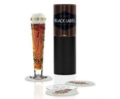 Vaso de cerveza Black Label de Sascha Morawetz, de cristal, 300 ml, con cinco tapas de cerveza