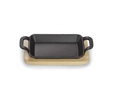 Echtwerk Cuenco para servir de hierro fundido, mini cazuela con tabla de servir, listo para hornear, barbacoa, inducción, ideal para cocinar y servir, diámetro de 16 x 9,2 cm