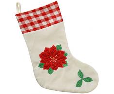 WeRChristmas 48 cm calcetín de Navidad con diseño de flores de pascua acabado a decoración para árbol de Navidad, rojo/blanco