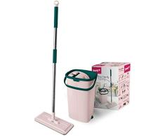 YORK Mopa de Suelo para telÃ©fono mÃ³vil, Plana, giratoria, en Juego Dos cÃ¡maras, fregona funciÃ³n de escurridor, Limpia Cualquier rincÃ³n de tu casa, Juego de fregonas manejable y Compacto, Rosa, Verde