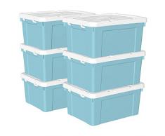 Cetomo Caja de almacenamiento de plÃ¡stico de 45 x 6 pulgadas, caja de mano, contenedor organizador con tapa duradera y hebillas de cierre seguras, apilable y apilable, paquete de 6, azul con hebilla