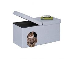 Relaxdays Casa Gato con Banco Rectangular, Cueva Gatito Plegable, Escondite Perro, Robusta, 38,5x74,5x37cm, Gris
