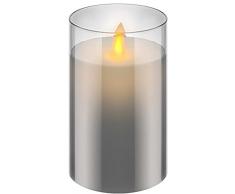 goobay 60371 Vela LED de cera real en vidrio / 12,5cm de altura / Velas sin llama con llama móvil / Velas a pilas / Decoración de mesa con LEDs / Velas LED con temporizador