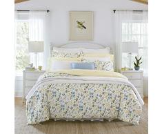 Laura Ashley Home - Juego de Funda de edredón King, Ropa de Cama Reversible de satén de algodón con Fundas a Juego, decoración del hogar para Todas Las Estaciones (Azul Prado, tamaño King)
