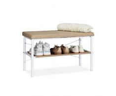 Relaxdays Banco Zapatero Recibidor con Estante para Zapatos, Acero y DM, 42 x 72 x 32 cm, Blanco y Beige, Perchero