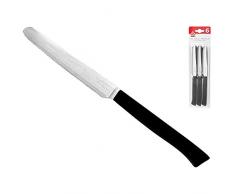 HOME 0 - Cuchillos de Mesa serrados, Paquete de 6 Unidades, Acero Inoxidable, Negro, 29 x 2 x 8 cm, 6 Unidades