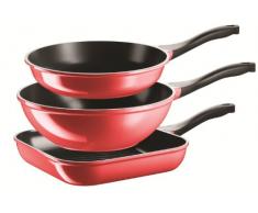 Domestic TOP Selection by Mäser Telesto - Juego de sartenes (3 unidades, 28 cm/30 cm, revestimiento de cerámica), color rojo