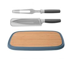 BERGHOFF 3950195 Set Tabla de Cortar, Cuchillo, Tenedor de trinchar, Madera Color Azul