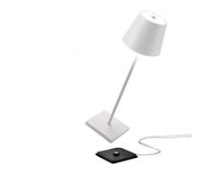 Zafferano Poldina Pro-Lámpara LED de Mesa Regulable (Aluminio, protección IP54, Uso en Interiores y Exteriores, estación de Carga de Contacto, Altura 38 cm, Enchufe de la UE), Color Blanco
