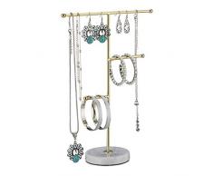 Relaxdays 10033016 - Soporte para Joyas (mármol, 3 Barras, Joyas de Almacenamiento, Pendientes y Pulseras, 26 x 19 x 8, Color Blanco y Dorado, 1 Unidad)