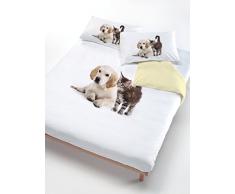 Italian Bed Linen ITALIANO Edredón ROPA DE CAMA Establece perro gato amarillo/blanco en un medio cuadrado de 200 x 200 cm