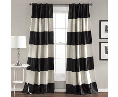 Lush Decor Montego Rayas Juego de Cortinas de Ventana para Sala de Estar, Comedor, Dormitorio (par), Poliéster, Negro, 84â x 52â