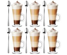 Glasmark Krosno - Juego de 6 vasos de 0,25 litros con cuchara, vasos de café, té, café, té, latte macchiato, vasos de agua, aptos para lavavajillas, vasos pequeños, 6 x 250 ml