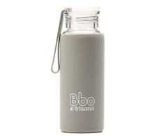 Irisana - Botella de Agua - 330 ml - Gris - 6,5 x 6,5 x 18 cm - Garrafa Deportiva de Cristal Ideal Gimnasio - con Borosilicato y Silicona - ColecciÃ³n Bbo