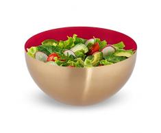 Relaxdays Ensaladera de acero inoxidable, diÃ¡metro de 25 cm, cuenco redondo de metal para hornear y servir, cuenco de cocina 3,5 L, rojo/dorado
