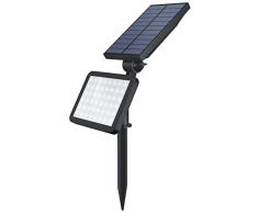 OUSFOT Foco solar para jardÃn, para exteriores, jardÃn, con estaca de tierra, 48 ledes, foco solar, 5 modos de iluminación, resistente al agua (IP65), color negro