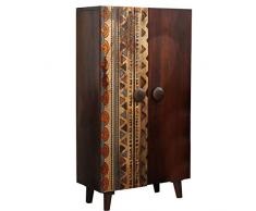 DRW Armario con 2 Puertas de Madera de Mango Oscuro con Motivos étnicos 76x35x140cm, 76 x 35 x 140 cm