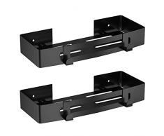 SXCDD Estante de ducha cuadrado negro cesta de ducha estante de baño con ganchos para cabinas de ducha