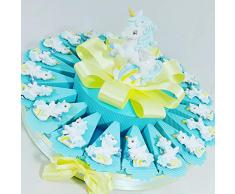 Sindy Armario Detalles Tarta Unicornio Imán Niño y Hucha, Bautizo Online, Resina, 20 rodajas 1 Plano, 4,5 cm Aprox.