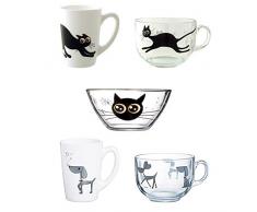 Luminarc Mistigri-Mabrouk Set 5 tazas desayuno mugs originales tazones infantiles de vidrio para microondas