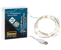 Guirnalda de luces LED con 20 luces LED en blanco cálido en el alambre de plata, alimentado por USB, para fiestas, Navidad, decoración, bodas, como luz de ambiente, aprox. 1, 25 m