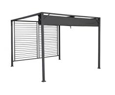 DRW Pergola con toldo de Poliester 300gsm y celosia Gris abatible 90X70X110 cm
