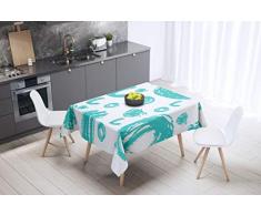 Bonamaison DecoraciÃ³n de Cocina, PoliÃ©ster, Antimoho, Secado rÃ¡pido, Impermeable, Mantel, Turquesa, Blanco, 140 x 140 Cm - DiseÃ±ado y Fabricado en TurquÃ­a