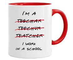 Juego de taza y caja de regalo para profesores con texto en inglÃ©s I Work in a School, regalo para profesor | tazas de Navidad para profesor | taza escolar