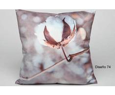 Burrito Blanco Cojín Decorativo 074 con Cremallera de Poliéster con un Diseño de una Flor del Algodón sobre un Fondo Difuminado | Cojín Cuadrado de 45x45 cm, Color Beige
