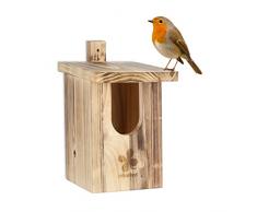 Relaxdays Caseta Nido Pájaro Colgante, Casa Anidación Aves Madera, Pajarera Agujero Entrada 95x55 mm, Natural, 100%, 25 x 15 x 21,5 cm