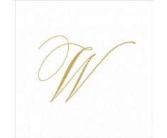 Caspari Recevez con los servilletas cóctel White Pearl Paper Linen, Paquete de 30, Letra W, Oro, Tela, Color Blanco Perla, 12.5 x 12.5 x 0.2 cm