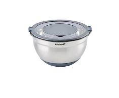 Mastrad F29464 - Cuenco de acero inoxidable (24 cm de diÃ¡metro, tapa transparente), base antideslizante de silicona, ideal para la preparaciÃ³n, el servicio y la conservaciÃ³n de los alimentos, 5L, gris