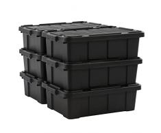 Iris Ohyama, Caja, Organizador de Almacenamiento de PlÃ¡stico, Juego de 6 x 25 L, Cierre RÃ¡pido con Asas, MultifunciÃ³n, SÃ³lido, SÃ³tano, Ãtico, Garaje, Cobertizo - DDSKT-230 - Negro
