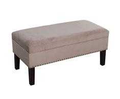 DRW Banqueta descalzadora arcón pie de Cama de Madera y Tela en Crema 97x46x46cm, alt.Patas 21cm