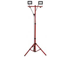 Velamp IS747-3 Proyector de 2 LED en trÃpode, 3200lm 2x20W, Altura: 176cm, Cable 3m, Impermeable IP65. Uso al Aire Libre, tareas domésticas, Fiestas y Barbacoa en el jardÃn, 40 W, Rojo, 3