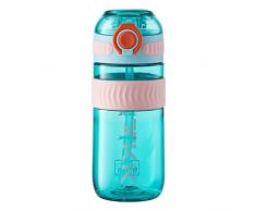 TITIROBA TKK Botella infantil con tapa a prueba de fugas y pajitas, Tritan BPA, con una mano, color azul, 500 ml