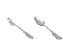 Amazon Basics - Cucharas de sopa de acero inoxidable, con punta redonda, juego de 12 + Tenedores de mesa de acero inoxidable, con punta redonda, juego de 12