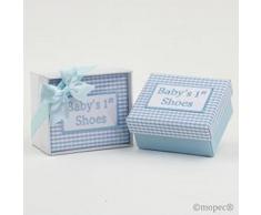 Mopec Primeros Zapatos en Color Azul Adornado en una Caja Blanca con un Lazo, Pack de 1 Unidad, Papel-cartón de dureza elevada, 6.50x12.00x10.00 cm