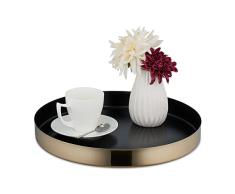 Relaxdays Bandeja de Servir Redonda Decorativa para Velas, decoraciÃ³n, 4 x 35 cm, Acero Inoxidable, Bandeja de tÃ©, Negro/Dorado