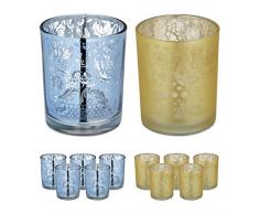 Relaxdays Set 12 Portavelas Vidrio, Vasos Porta Velas Cristal, 2 Colores, 8,5x7, DecoraciÃ³n Centro Mesa, Dorado/Plateado, 100%