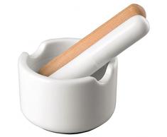 Thomas 69066-321319-05705 Porcelana-mortero 3 Teilig, diámetro 11 cm, Altura 7 cm - Gris Suelo Antideslizante de Silicona - Contiene 1 Mano de mortero de Porcelana y Madera de Haya