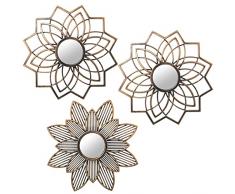 DRW Set de 3 Apliques Flores de melamina con Espejo en Dorado 25cm