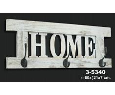 DonRegaloWeb DRW - Perchero de Madera con 3 Ganchos de Metal Decorado con el Logo Home en Color Claro