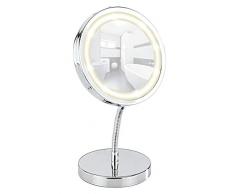 WENKO Espejo de pie para la cosmÃ©tica con LED Brolo - espejo cosmÃ©tica, superficie de espejo Ã¸ 11 cm, Acero, 15 x 16.5 x 13 cm, Cromo