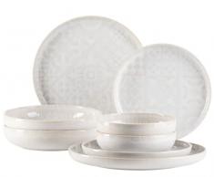 MÃSER 934062 Tiles - Vajilla de 8 piezas con platos y cuencos de cerámica de alta calidad, diseño vintage, color blanco
