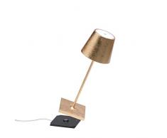 Zafferano Poldina Pro - Mini lámpara LED de mesa de aluminio, tipo de protección IP54, uso en interior/exterior, estación de carga de contacto, H30 cm, enchufe de la UE (Hoja dorada)