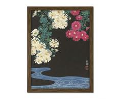 Ohara Koson Chrysanthemums Running Water Japanese Artwork Framed Wall Art Print 18X24 Inch Agua japon�s pared